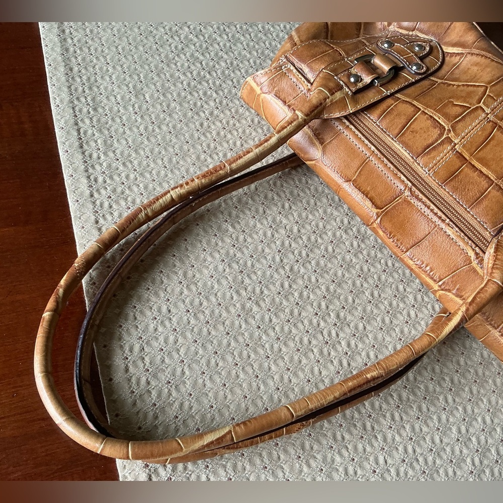 Tignanello Tan Croc Embossed Leather Shoulder Bag - Picture 12 of 13